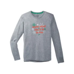 Brooks Men's Run Merry Distance Longsleeve - Heather Ash/Run Merry (211404047) -Saucony || BROOKS || Hoka Shop 211404 047 LF Run Merry Distance Graphic LS