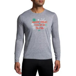 Saucony || BROOKS || Hoka Shop 30 Brooks Men's Run Merry Distance Longsleeve - Heather Ash/Run Merry (211404047)