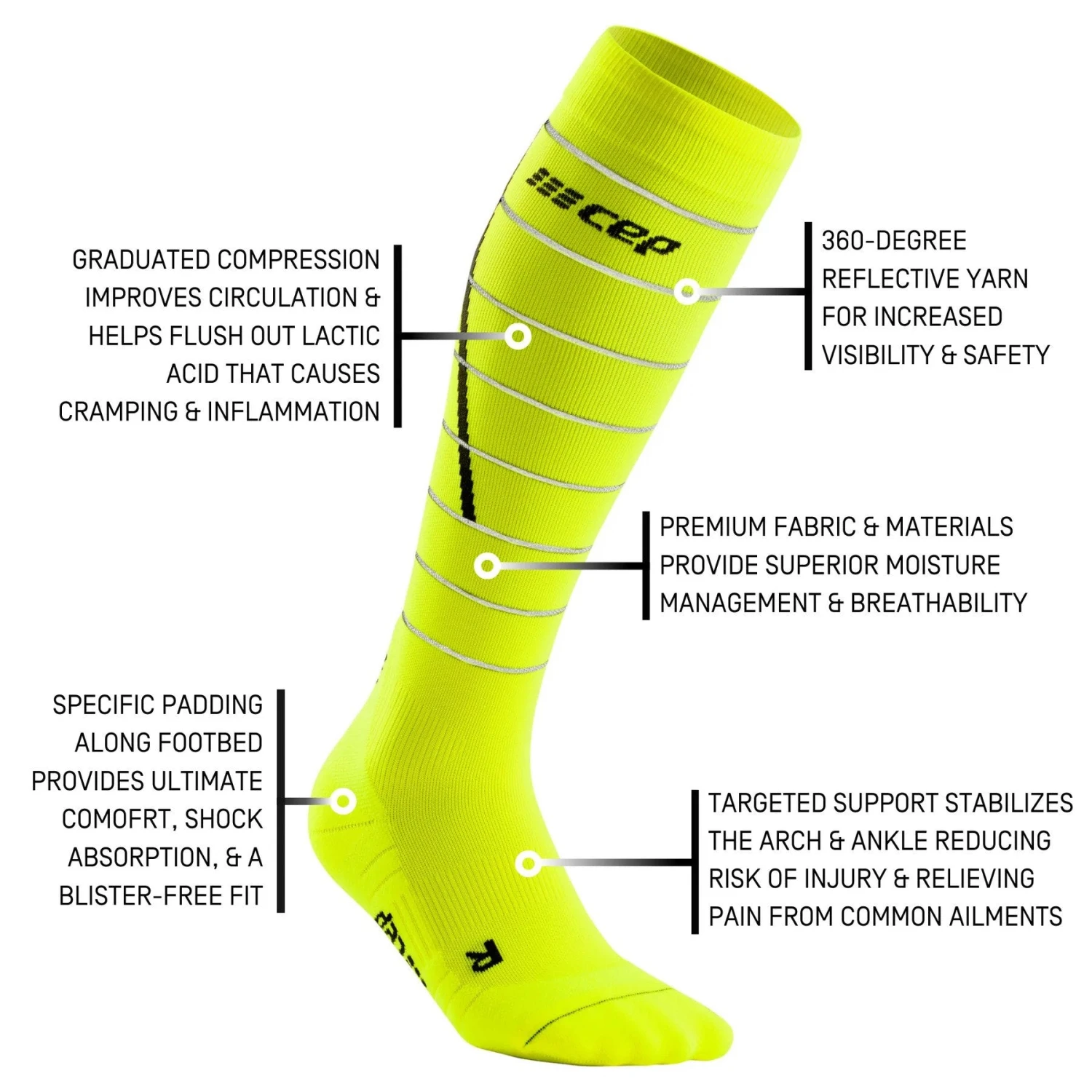 CEP Men's Reflective Tall Socks - Neon Yellow (WP50FZ) 2 CEP Men's Reflective Tall Socks - Neon Yellow (WP50FZ) - Image 2
